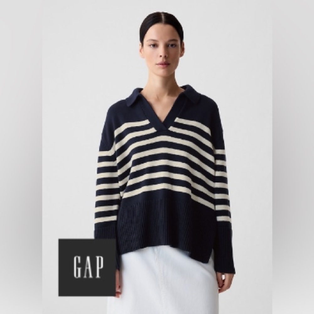 GAP Polo Sweater - Navy White Stripe